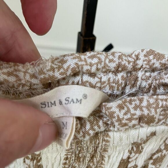Sim & Sam Smocked Top Jumpsuit Natural Ivory Calico S - Picture 6 of 9